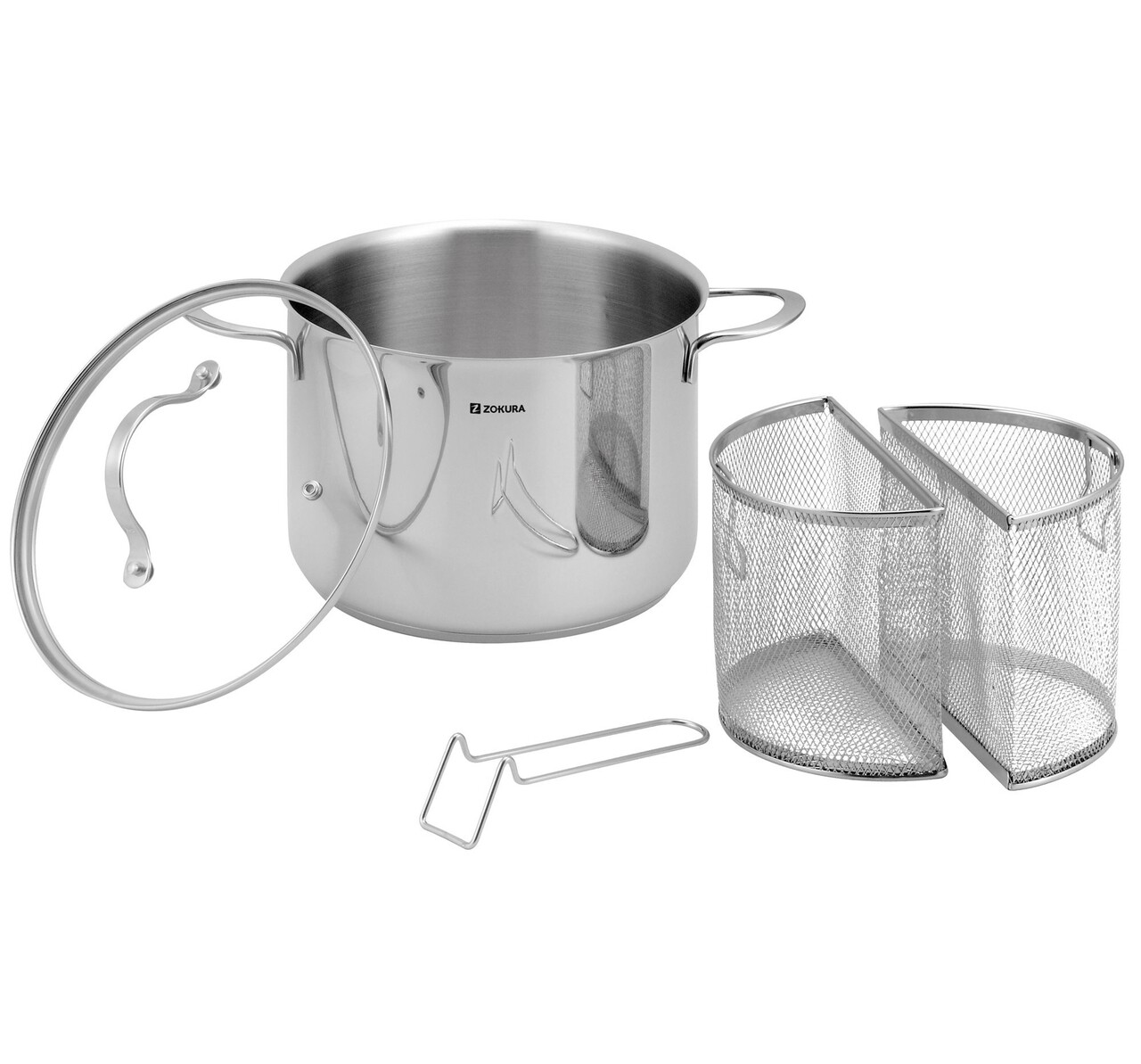 Oala pentru paste, cu 2 cosuri, inox, 22cm/6L - Zokura - imagine 7